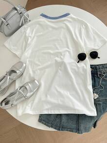 Resyla Women's Casual Round Neck Short Sleeve T-Shirt With Heart Print, Versatile - White - View 2