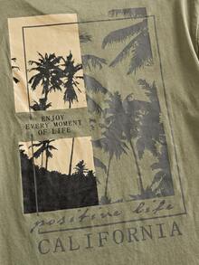 HIMLAND Men's Casual Coconut Tree Graphic Print Slim Fit Short Sleeve T-Shirt, Suitable For Everyday Wear, Summer - Green - View 6
