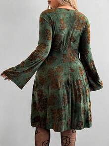 Whyspr Retro Bohemian Style Long Sleeve Flocked Mini Dress - Multicolor - View 5