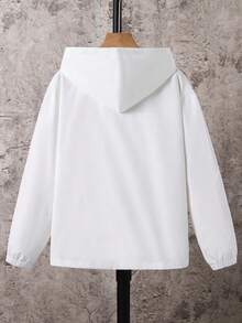 SHEIN 青少年男童休闲日常百搭舒适字母图案连帽衫轻便宽松长袖夹克秋冬女童服装