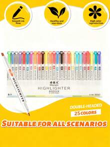 25支装双头荧光笔复古马克笔马卡龙色马克笔浅色学生记账笔返校季 - 彩色 - 查看 1