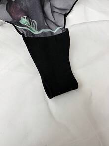 PetitDoll 2pcs Black Floral Print Sexy Women's Lingerie Set - Black - View 3