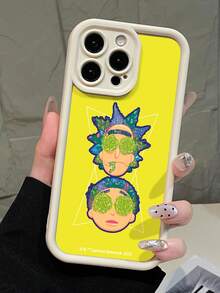 Rick and Morty X SHEIN 1个高端手机壳，品牌黄色背景，简约白色，精准开孔防摔，时尚设计，万圣节和圣诞节节日礼物，兼容 17/16/15/14/13/12/11和Galaxy S25/24/23 - 白色 - 查看 1
