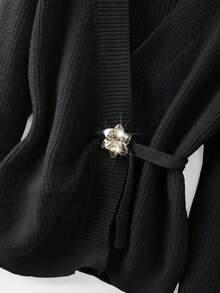 GlowEve CURVE Cardigan lavorato a maglia di taglia grande per donna, in inverno, semplice e alla moda, con bottoni, di colore unito - nero - Visualizzare 3