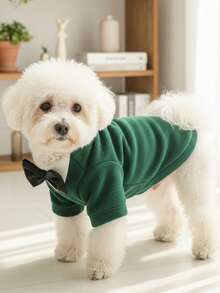 PETSIN 1pc Pet Big Dog Golden Hair Autumn And Winter New Clothing Corgi Cat Suit Pet Dress Cat Clothes Dog Supplies, Green Vest Black Bow Tie - Green - View 2