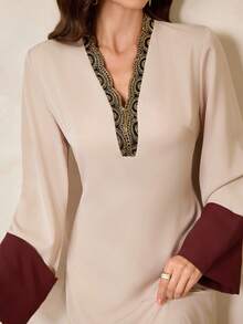 Al Najma Women's Turkish Maxi Dress & Arabic Traditional Abaya Abaya For Women Dubai Abaya Dress Arabic Dress Abayas Dubai Luxury Women Clothing Elegant Kaftan Jalabiya Dress - Purple - View 5