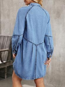 EMERY ROSE Women's V-Neck Raglan Sleeve Single-Breasted Casual Denim Dress - Blue - View 10