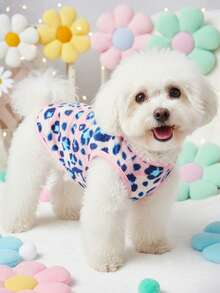 PETSIN 1件蓝色花朵印花宠物背心粉色秋冬加厚法兰绒保暖宠物服装 - 粉色 - 查看 5