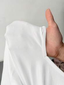 SHEIN PETITE 2pcs/Set Women Deep V-Neck Tight Long Basic Long Sleeve T-Shirt & Pullover Set, Suitable For Autumn/Winter - Black and White - View 9