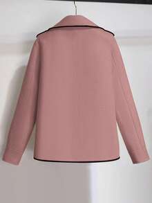 SHEIN LUNE 女士休闲翻领长袖双排扣羊毛大衣，秋冬款 - 粉色 - 查看 2