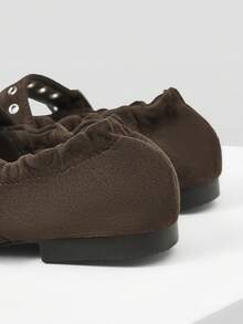 Mnmlis Femmes Mode Navetteur Décoration Strass Bout Pointu Boucle Réglable Ballerines - Marron - Voir 11