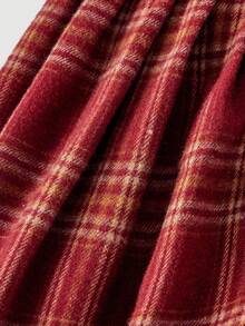 SHEIN MOD 格纹无袖连衣裙，撞色滚边，圆领，腰间蝴蝶结，喇叭形下摆，学院风和老钱风，通勤和办公穿着皆宜，适合返校、派对、约会、复古风、Y2K风格。 - 酒紅色 - 查看 4