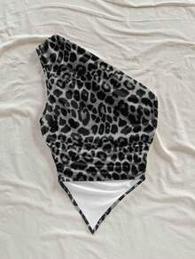 Soleia Blusa sin mangas con estampado de leopardo de moda para mujer, de verano - Gris Oscuro - Ver 2