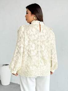 Firerie Plus Size Women Ruffle Collar Loose Fit Long Sleeve Shirt, Comfortable Casual Elegant Suitable For Dates, Gatherings, Afternoon Tea, All Seasons Romantic Valentine's Day Valentine Outfits For Women