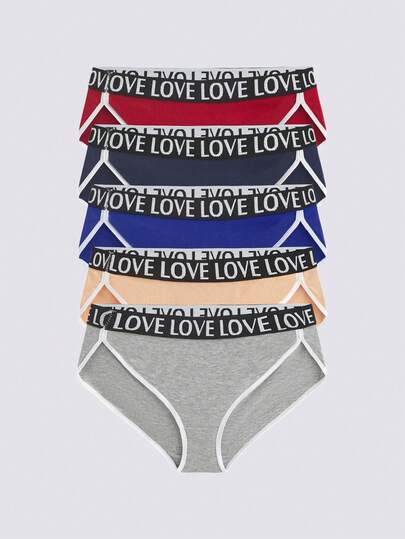 Loungeista 5条装女士性感罗纹棉质内裤中腰无缝三角裤开叉LOVE字母腰带柔软舒适透气内衣适合瑜伽、运动和日常穿着