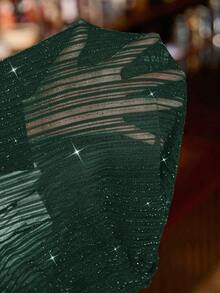 Gownix Women Elegant Sexy Sparkling Gold And Silver Threads Mesh Tops - Dark Green - View 7