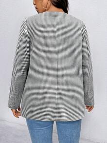 SHEIN Clasi Plus Size Women Houndstooth Wool Blend Short Jacket, Autumn/Winter - Multicolor - View 2