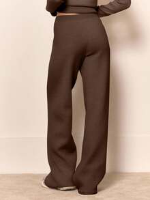 MUSERA Knit Straight Leg Trousers Bottom Only Winter Loungewear Cosy Work Cute Elegant Casual Chic Spring Vacation - Chocolate Brown - View 4