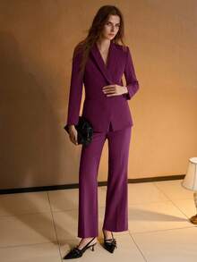 MOTF Classy WOMEN'S OFFICE WEAR PRESS CREASE SUIT PANTS - Purple - View 7