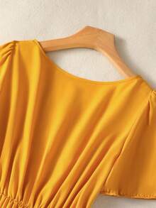 Lunelith SHEIN Lunessa Women's Minimalist Puff Sleeve With Side Pocket Summer Dress - Yellow - View 4