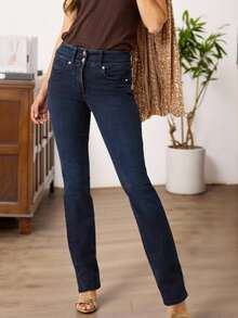 EMERY ROSE Women's Pocket Skinny Casual Versatile Jeans - Dark Wash - View 1