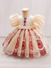Glamorique Kids Baby Girl Elegant Party Floral Embroidery Princess Dress