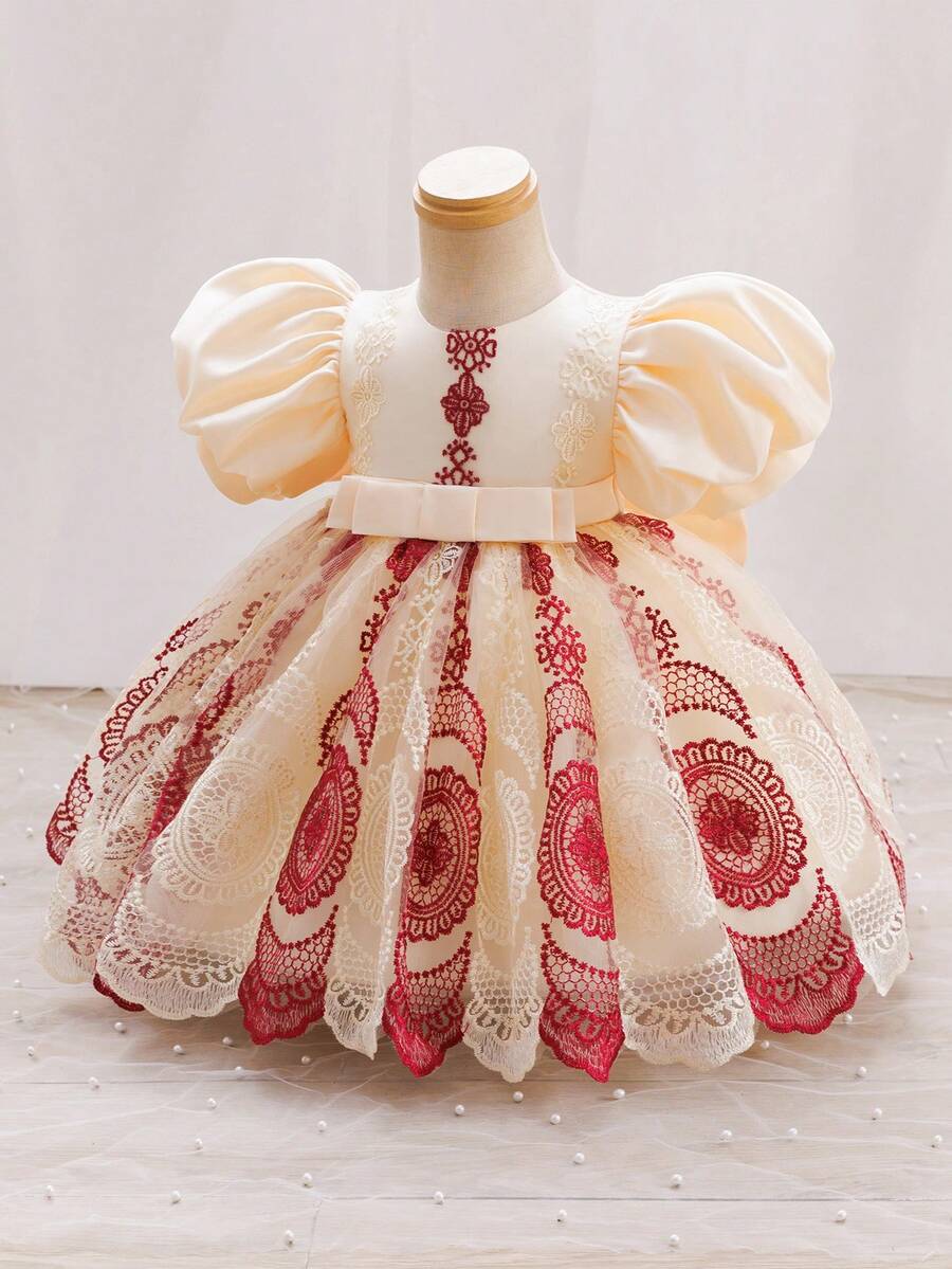 Glamorique Kids Baby Girl Elegant Party Floral Embroidery Princess Dress