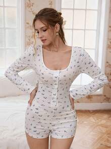 CottageSlumber 女士浪漫方领开衫碎花长袖连体睡衣 - 彩色 - 查看 5