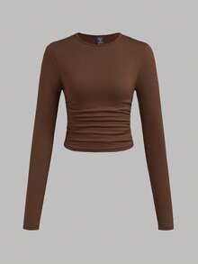 SHEIN EZwear 3 件套休闲简约纯色圆领褶皱长袖大码女式 T 恤，适合秋冬季 - 彩色 - 查看 5