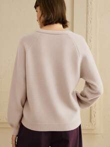 EMERY ROSE 女士宽松开衫，菱形图案设计，采用抓绒面料，休闲日常穿着 - 彩色 - 查看 3