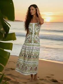 CAJUNI 热带梦幻印花休闲吊带连衣裙。 - 彩色 - 查看 1