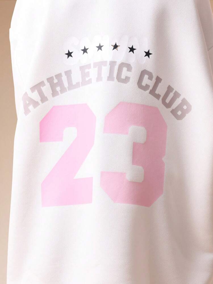 Graphic Hoodie Dress With Pink Print