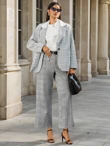Zelara Plus-Size Women's Autumn And Winter Christmas Women's Checked Pant High-Waisted Loose Casual And Old-Fashioned Style Pants For Go Out For Leisure Commuting Pants Elegant For Women Pants Women's Suit Blazer For Women Office For Women Pants Suit Tweeds - Multicolor - View 11