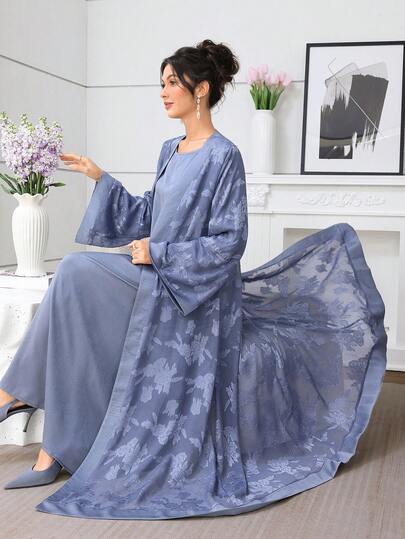 SHEIN Najma 优雅缎面拼接提花面料女式长袍