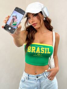 Comfortcana Brazilian Print Strapless Top, Team Style - Green - View 4