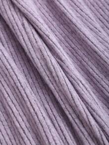 Sweetra Women Light Purple Ribbed Fabric 2-Piece Set,Fall Winter Casual Lounge Plush Ruched Design Adjustable Waistband Textured Open Front Outfit - Purple - View 6