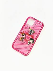 THE POWERPUFF GIRLS X SHEIN Puffburst 女孩图案防震手机壳，透明可爱风，时尚简约，防震防摔 TPU 软壳，兼容 13/16 Pro Max/17/Air/17 Pro/17 Pro Max，卡通爱好者适用 - 日常使用及礼物 - 紅色 - 查看 5