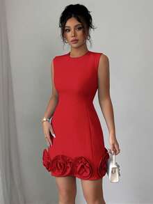 Rafferiza Váy in hoa ôm dáng thanh lịch dành cho nữ - Đỏ - Xem 7