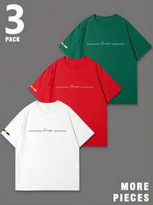 Manfinity Homme Men's Letter Print Round Neck Short Sleeve Casual Versatile T-Shirt - Multicolor - View 2