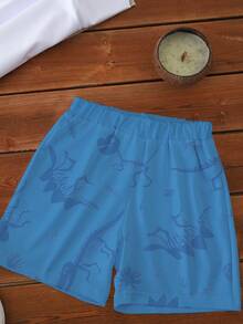 SHEIN GraphicGems 1 Set Young Boys Casual Fashion Funny Cartoon Dinosaur Print Short Sleeve Crew Neck T-Shirt And Shorts Set, Suitable For Outdoor, Sports, School, Spring/Summer, Blue Dinosaur Print Set - Multicolor - View 7