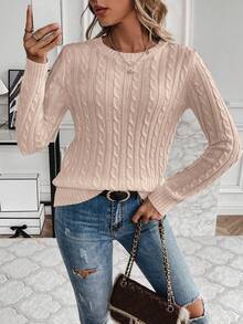 SHEIN LUNE Jersey de cuello redondo de color liso, otoño/invierno - Rosa vieja - Ver 5