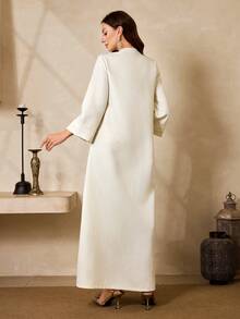 Al Najma 女士土耳其长款连衣裙和阿拉伯传统长袍 - 杏色 - 查看 6