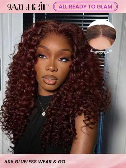 ALL READY WIG Wear And Go Glueless Wigs Human Hair Pre Plucked Pre Cut Chocolate Brown Lace Front Wigs For Black Women 200 Density Water Wave Bob Wig Human Hair Colored Curly Wig (Chocolate Brown Color, 16 Inch)
