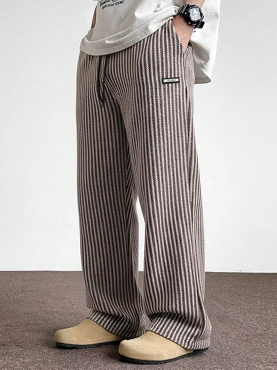 Claim Dot Men's Brown Striped Drawstring Waist Pockets Casual Straight Leg Pants Men Wide Leg Pants Mens Knit Pants Men Pajama Pant Pinstripe Pants Men Loose Fit Pants Old Money,Daily Leisure, Weekend Trips, Outdoor Activities, Travel Expeditions, Relaxed Work Environments Or Semi-Formal Occasions, Boyfriend/Husband Gift, Anniversary /Birthday Gift Party Summer Vacation Holiday New Years Wedding Valentine's Day