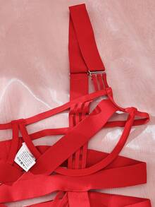 Solid Color Red Wide Strap Hollow Metal Decor Sexy Lingerie Set Bridal Lingerie For Going Out - Red - View 5