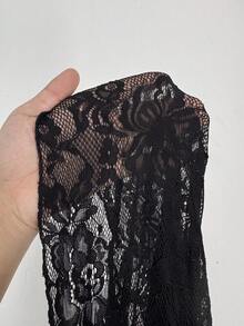 Whyspr Vestido de talla grande con cuello cuadrado y volantes en el bajo, vestido de talla grande de estilo punk casual, adecuado para primavera, verano y otoño, vestido de escote corazón, cuello cuadrado, manga abullonada, manga corta, transparente, sexy, encaje, volante en la cintura, a rayas, ajustado, línea A, patchwork, vestido maxi, estilo gótico - Negro - Ver 8