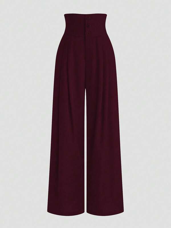 Sweetra 大码女式高腰三粒扣前褶阔腿裤