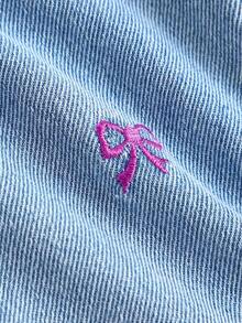 女婴彩色蝴蝶结刺绣图案蓝色牛仔宽松腰不对称裤 - 淺色水洗藍 - 查看 4