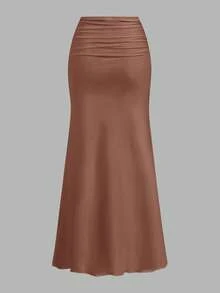Opulessa Jupe longue d'été pour femmes, idéale pour les vacances, les soirées sexy, les bals, les dîners semi-formels, l'automne et l'hiver - Taupe - Voir 6