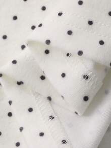 Dazy Plus 大码女式弹力修身蕾丝波点拼接优雅长袖T恤，春秋季 - 白色 - 查看 3